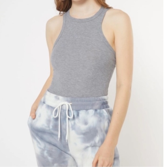 Rue21 Tops - RUE 21 DOUBLE STRAP X-BACK RACERBACK GRAY RIBBED HIGH NECK ATHLEISURE TANK TOP